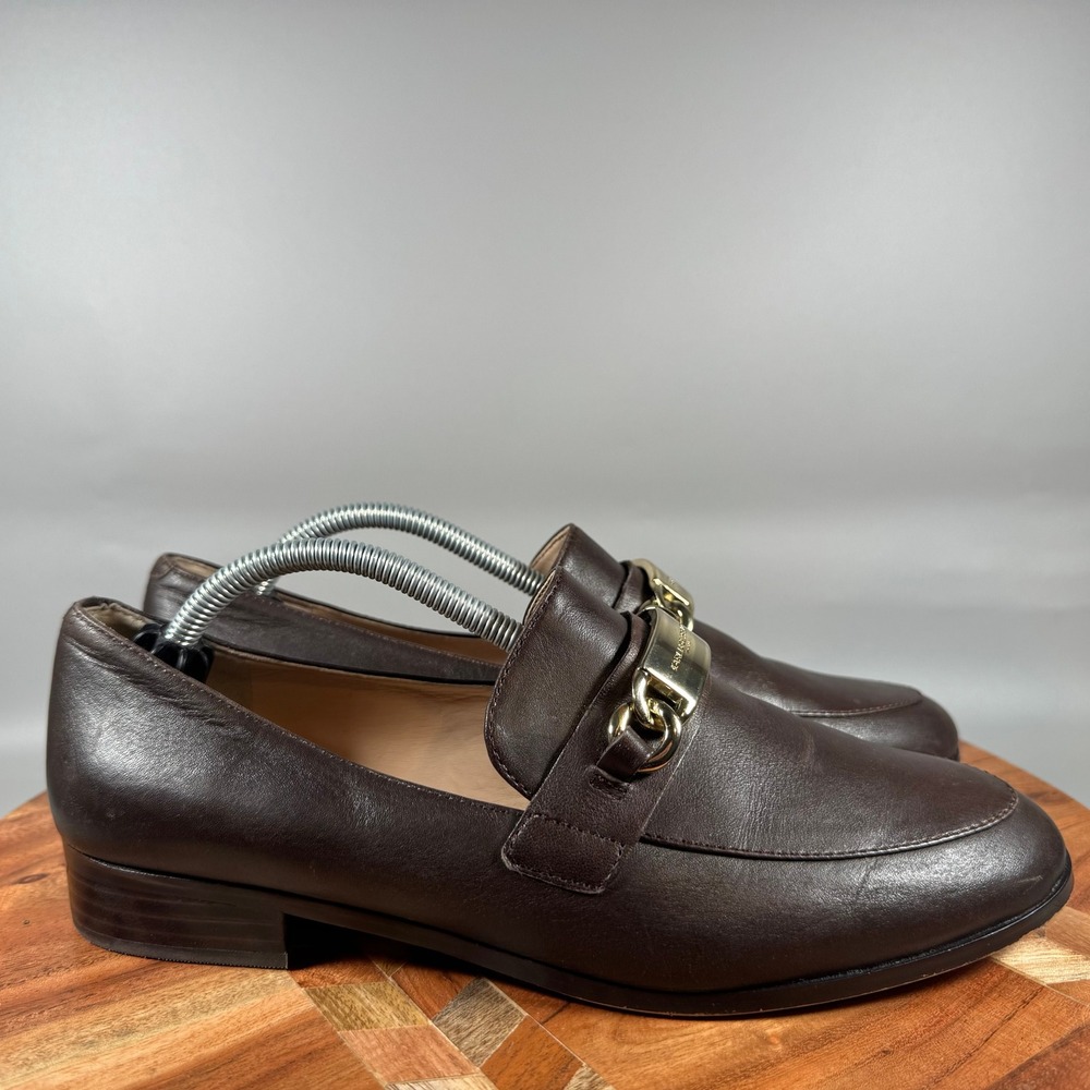 Karl Lagerfeld Paris Cabana Brown Leather Chain Link Loafers Mens 8M